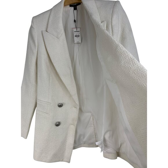 Express White Metallic Textured Blazer Crest Silver Buttons NWT S RV10316 NWT - Picture 6 of 10